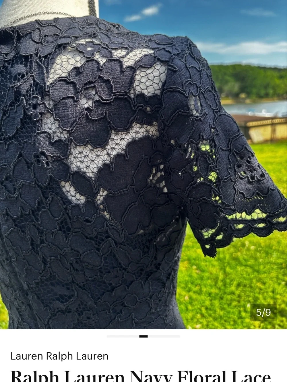Ralph Lauren Navy Floral Lace Short-Sleeve Sheath Dress - Picture 5 of 5